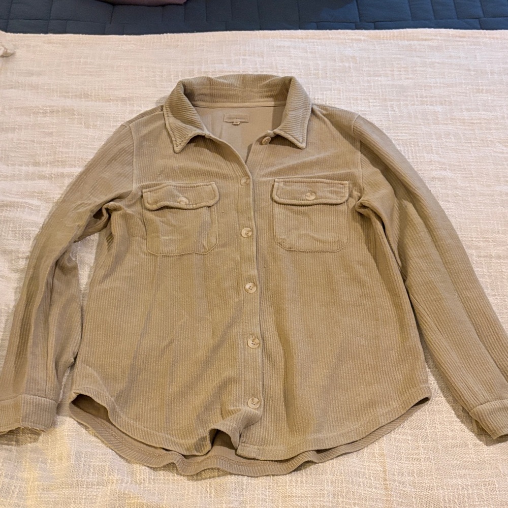 Thread & Supply Beige Ribbed Crew Neck Top